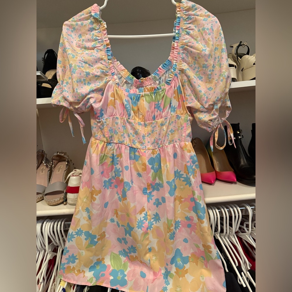 Simple Pastel Floral Sundress in Pink, Blue, Yellow